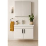 DMZ Home Concept Liventa 65 cm Beyaz Banyo Dolabı Takımı – %100 MDF Kapak ve Gövde, Seramik Lavabolu, Aynalı Üst Dolap, Demonte
