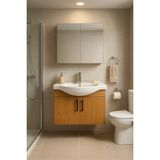 Dmz Home Concept Nova 80 cm %100 Mdf Ahşap Renkli, Oval Seramik Lavabolu, Alt ve Üst Dolaplı, Banyo Dolabı Takımı