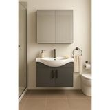 Dmz Home Concept Nova 80 Cm %100 Mdf Antrasit Renkli, Oval Seramik Lavabolu, Alt- Üst Dolap Banyo Dolabı Takımı Gri
