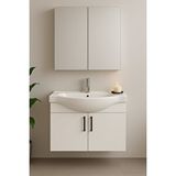 Dmz Home Concept Nova 80 Cm %100 Mdf Beyaz Renkli, Oval Seramik Lavabolu, Alt Ve Üst Modüllü, Banyo Dolabı Takımı