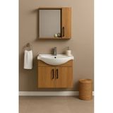 Dmz Home Lacrime 65 Cm, Ahşap Renkli, Tamamı Mdf, Oval Seramik Lavabolu, Aynalı, Alt Ve Üst Dolaplı, Banyo Dolabı Takımı