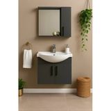 Dmz Home Lacrime 65 Cm, Antrasit Renkli, Tamamı Mdf, Oval Seramik Lavabolu, Aynalı, Alt Ve Üst Dolaplı, Banyo Dolabı Takımı