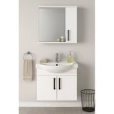 Dmz Home Lacrime 65 Cm, Beyaz Renkli, Tamamı Mdf, Oval Seramik Lavabolu, Aynalı, Alt Ve Üst Dolaplı, Banyo Dolabı Takımı