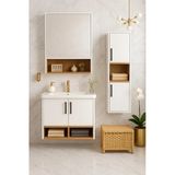 Dmz Home Legna 65 Cm Beyaz-Ahşap Renkli Mdf, Seramik Lavabolu Alt - Üst Ve Boy Dolaplı Banyo Dolabı Seti