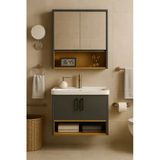 Dmz Home Legna 80 Cm Antrasit / Ahşap Banyo Dolabı Takımı / Alt Ve Üst Dolap (Lavabo Dahil)