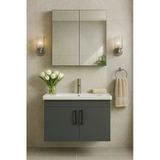 Dmz Home Liventa 65 Cm, Antrasit Renkli, Tamamı Mdf, Seramik Lavabolu, Aynalı, Alt Ve Üst Dolaplı, Banyo Dolabı Takımı