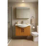 Dmz Home Nova 80 Cm, Tamamı Mdf, Ahşap Renkli, Oval Seramik Lavabolu, Aynalı, Alt Ve Üst Dolaplı, Banyo Dolabı Takımı