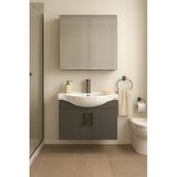 Dmz Home Nova 80 Cm, Tamamı Mdf, Antrasit Renkli, Oval Seramik Lavabolu, Aynalı, Alt Ve Üst Dolaplı, Banyo Dolabı Takımı