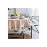 DNC home tekstil Bej Keten Yuvarlak Fırfırlı ÖZEL SERİ Masa Örtüsü