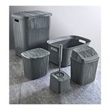 Dng Store Dalgalı 5 Parça Banyo Seti Kirli Çamaşır Sepeti Deterjanlık Çöp Kovası Temiz Çamaşır Sepeti - Gri