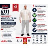 DNG Workwear 6111 Basic Cat I Tek Kullanımlık Tela İşçi Koruyucu Tulum 20 GSM Nonwoven Fermuarlı Kapüşonlu Nefes Alabilir Su İtici - 50 ADET - Beyaz - L - XL