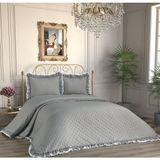 D'niss Home Kapitoneli Fırfırlı 3 Parça Çift Kişilik Yatak Örtüsü - Gri - 240 x 250 cm