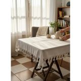 DNR %100 Pamuk Geleneksel Kara Tezgah Buldan Dokuma Püsküllü Fiskos Masası ve Kare Masa Örtüsü - 90X90 cm - Ekru