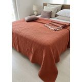 DNR Çift Kişilik Müslin Yatak Örtüsü Pikesi 240X260 cm - %100 Pamuk Saçaklı Çok Amaçlı Pike, Koltuk Örtüsü - 240 x 260 cm - Kiremit