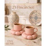 Dns 2 Adet El Yapımı Seramik Pembe Papatya Model Handmade Türk Kahvesi Fincan Seti 90 ml