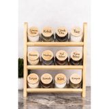 DNS Home 12 Adet Cam Baharatlık Seti Modern Katlı Organizer Set Etiketli Bambu Vakum Kapaklı 300 ml