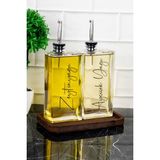 DNS HOME 2li Lüx 500ml Yağdanlık Ahşap Stantlı Gümüş Kapak Cam Yağlık Ayçiçek Yağı Zeytinyağı Sosluk Sirkelik