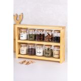 DNS Home 3 Katlı Ahşap Kaşıklı Set 10'lu Bambu Kapaklı Cam Baharatlık Seti Ahşap Organizer Etiketli 300 ml