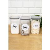 DNS Home 3'Lü Mika Akrilik 1200 Ml Çay Şeker Tuz Etiketli Vakum Kapaklı Saklama Kabı Kavanoz