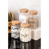 DNS HOME 4'lü Bambu Kapaklı Cam Kavanoz Çay Şeker Kahve Tuz Saklama Kabı Etiketli Kavanoz Seti 800 ml