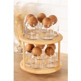 dnshome 10'lu Ahşap Top Kapaklı Döner Standlı Cam Baharatlık Seti Saklama Kavanoz Seti 300 ml