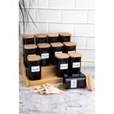 dnshome 12'li 250 ml Bambu Stantlı Vakumlu Ahşap Kapaklı Porselen Görünümlü Akrilik Baharatlık Kaşık Etiket