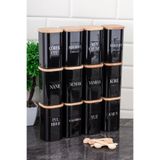 dnshome 12'li 250 ml Vakumlu Bambu Ahşap Kapaklı Kaşıklı Siyah Akrilik Baharatlık Seti Etiket Hediyeli