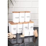 dnshome 12'li 250 ml Vakumlu Bambu Ahşap Kapaklı Porselen Görünümlü Akrilik Baharatlık Kaşık Etiket Hediyeli
