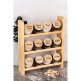 dnshome 12'li Baharatlık Set Ahşap Kaşıklı 300 ml Cam Baharatlık Etiketli Bambu Vakum Kapaklı Organizer Set