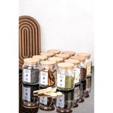 dnshome 12'li Bambu Kapaklı Cam Baharatlık Seti 12 Baharat Kaşıklı Baharat Etiketli Kavanoz Seti 300ml