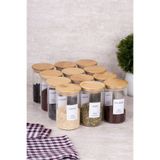 dnshome 12'li Bambu Vakum Kapaklı Borosilikat Baharat Takımı Cam Baharatlık Seti Etiket Hediyeli 250 ml