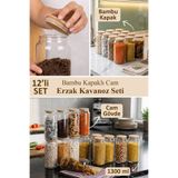 dnshome 12'li Cam Kavanoz Seti Vakum Kapaklı Büyük Boy Erzak Bakliyat Seti 1300 ml