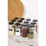 dnshome 12'li Siyah Metal Kapaklı Cam Baharatlık Seti Baharat Etiket Hediyeli Saklama Kavanozu Set 244 ml