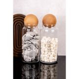 dnshome 2'li Ahşap Top Kapaklı Etiketli Çay & Şeker Saklama Kabı Cam Kavanoz Seti 1300 ml