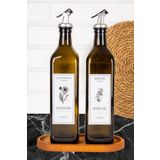 dnshome 2'li Amber Cam Yağdanlık Ahşap Stantlı ZeytinYağı AyçiçekYağı Şişesi Gri KilitBaşlık Yağlık 750 ml