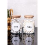 dnshome 2'li Bambu Kapaklı Cam Kavanoz Çay & Şeker Saklama Kabı Etiketli Cam Kavanoz Seti 800 ml