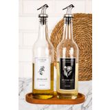 dnshome 2'li Cam Yağdanlık Ahşap Stantlı Zeytin Yağı Ayçiçek Yağı Şişesi KilitBaşlık Yağlık Yağdanlık 750 ml