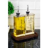 dnshome 2li Lüx 500ml Yağdanlık Ahşap Stantlı Gümüş Kapak Cam Yağlık Ayçiçek Yağı Zeytinyağı Sosluk Sirkelik