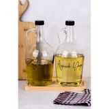 dnshome 2'li Stantlı Cam Yağdanlık Şişesi 1500 ml Ayçiçek Zeytinyağı Etiketli Sosluk Sirkelik Yağlık Seti