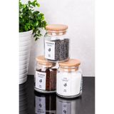 dnshome 3 Adet 300 ml Bambu Kapaklı Cam Kavanoz Seti Etiketli Tuzluk Biberlik Seti Saklama Kavanozu