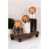 dnshome 3 Boy Cam Kavanoz Seti Top Kapaklı & Doğal Ahşap Stantlı Saklama Kabı 1300-800-500 ml Kavanoz