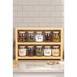 dnshome 3 Katlı Ahşap Kaşıklı Set 10'lu Bambu Kapaklı Cam Baharatlık Seti Ahşap Organizer Etiketli 300 ml