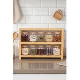 dnshome 3 Katlı Ahşap Organizer 10'lu Cam Baharatlık Seti Bambu Vakum Kapaklı Etiket Hediyeli 300 ml