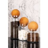 dnshome 3'lü Ahşap Top Kapaklı Cam Kavanoz Seti Saklama Kabı Baharatlık Bakliyat Seti 1300 Ml-800 Ml-500 ml