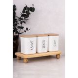 dnshome 3'lü Ahşap Vakum Kapaklı Stantlı Saklama Kabı Seti Çay & Şeker & Kahve Akrilik Kavanoz 900 ml