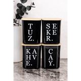 dnshome 4 Adet Bambu Vakum Kapaklı Saklama Kabı Seti Çay Şeker Kahve Tuz Etiketli Mika Kavanoz 900 ml