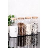 dnshome 4'lü Ahşap Vakum Kapaklı Cam Kavanoz Çay Şeker Kahve Tuz Saklama Kabı Etiketli 1300 ml