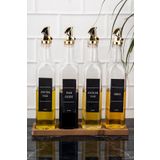 dnshome 4'lü Cam Yağdanlık Seti Ahşap Stantlı Gold Kilit Başlıklı Ayçiçek Zeytinyağı Sirke Nar Ekşisi 500 ml