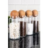 dnshome 4'lü Çay Şeker Kahve Tuz Saklama Kavanozu Ahşap Top Kapaklı Cam Saklama Kabı Şeffaf Etiketli 1300 ml