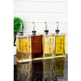 dnshome 4'lü Gümüş Kapaklı Cam Yağdanlık Seti Ayçiçek Zeytinyağı Etiketli Sosluk Sirkelik Yağdanlık 500 ml
